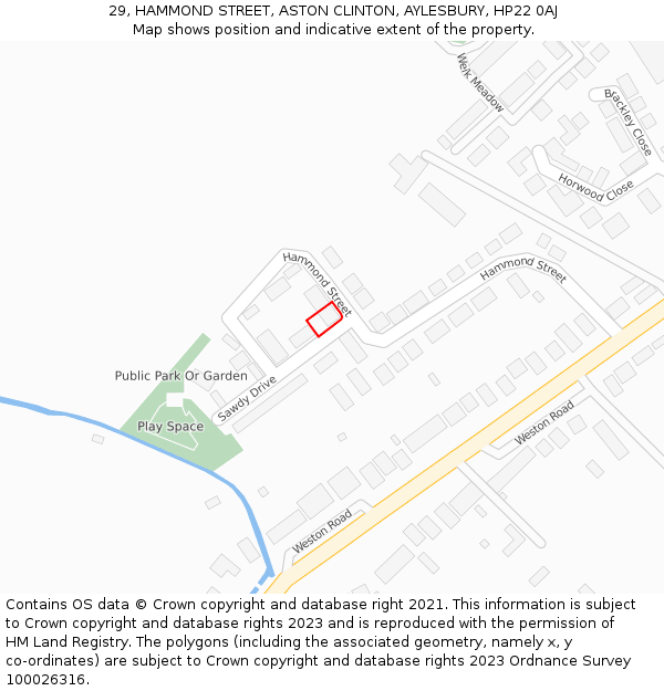 29, HAMMOND STREET, ASTON CLINTON, AYLESBURY, HP22 0AJ: Location map and indicative extent of plot