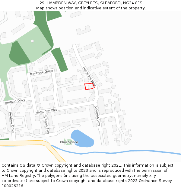 29, HAMPDEN WAY, GREYLEES, SLEAFORD, NG34 8FS: Location map and indicative extent of plot