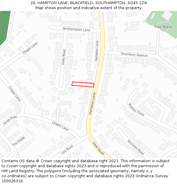29, HAMPTON LANE, BLACKFIELD, SOUTHAMPTON, SO45 1ZA: Location map and indicative extent of plot