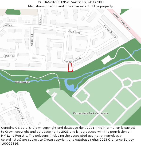 29, HANGAR RUDING, WATFORD, WD19 5BH: Location map and indicative extent of plot