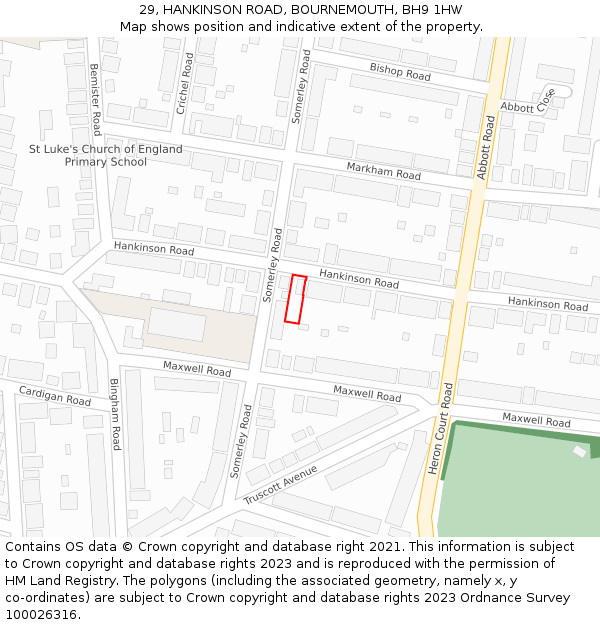 29, HANKINSON ROAD, BOURNEMOUTH, BH9 1HW: Location map and indicative extent of plot