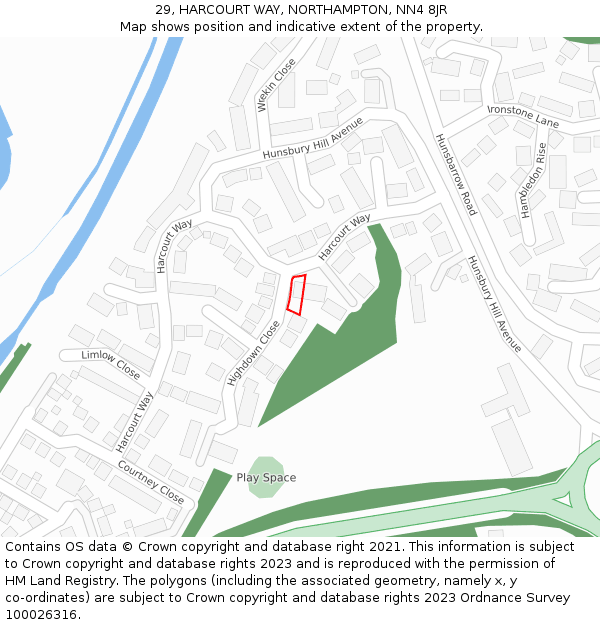 29, HARCOURT WAY, NORTHAMPTON, NN4 8JR: Location map and indicative extent of plot