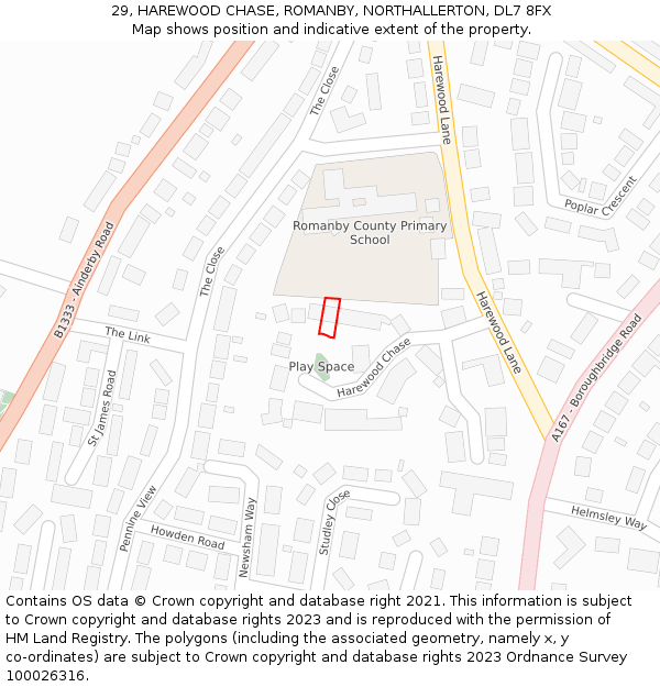29, HAREWOOD CHASE, ROMANBY, NORTHALLERTON, DL7 8FX: Location map and indicative extent of plot