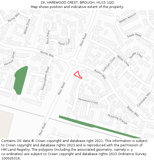 29, HAREWOOD CREST, BROUGH, HU15 1QD: Location map and indicative extent of plot