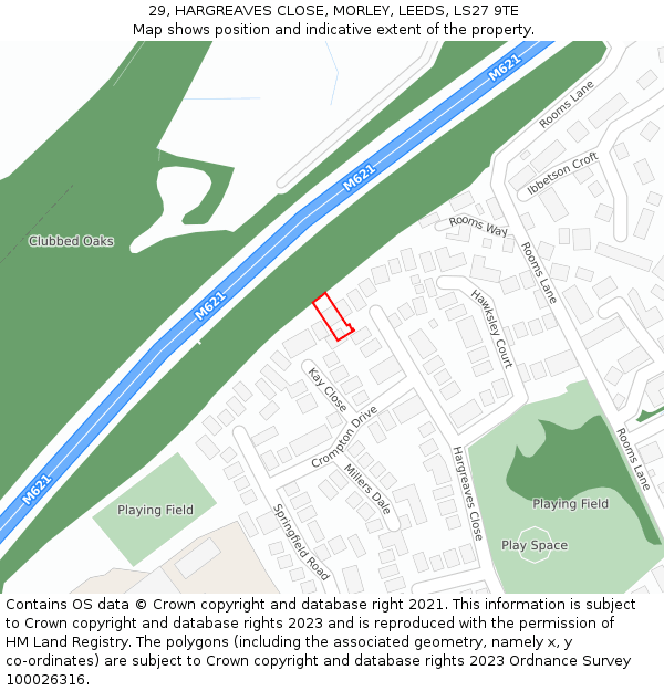 29, HARGREAVES CLOSE, MORLEY, LEEDS, LS27 9TE: Location map and indicative extent of plot