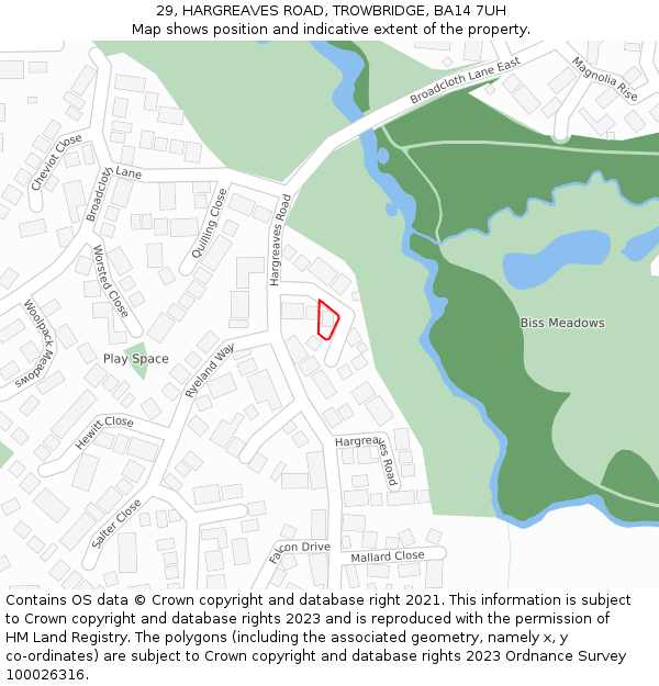 29, HARGREAVES ROAD, TROWBRIDGE, BA14 7UH: Location map and indicative extent of plot