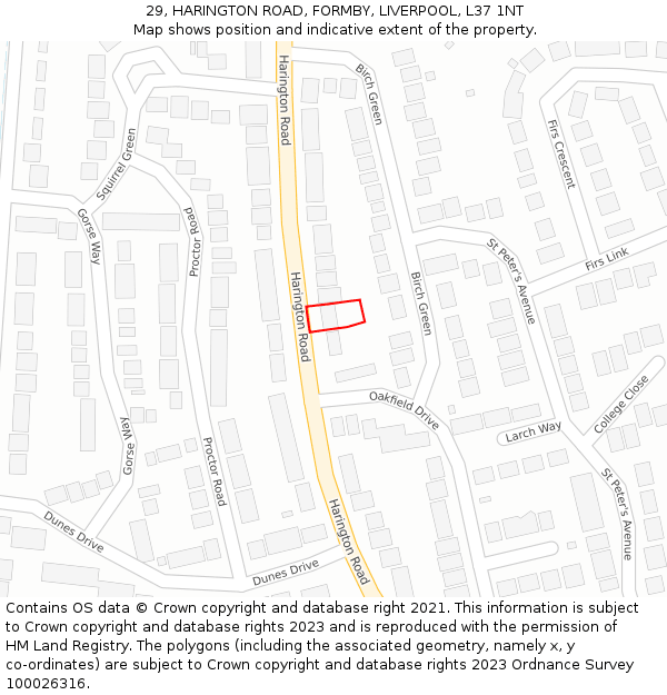 29, HARINGTON ROAD, FORMBY, LIVERPOOL, L37 1NT: Location map and indicative extent of plot