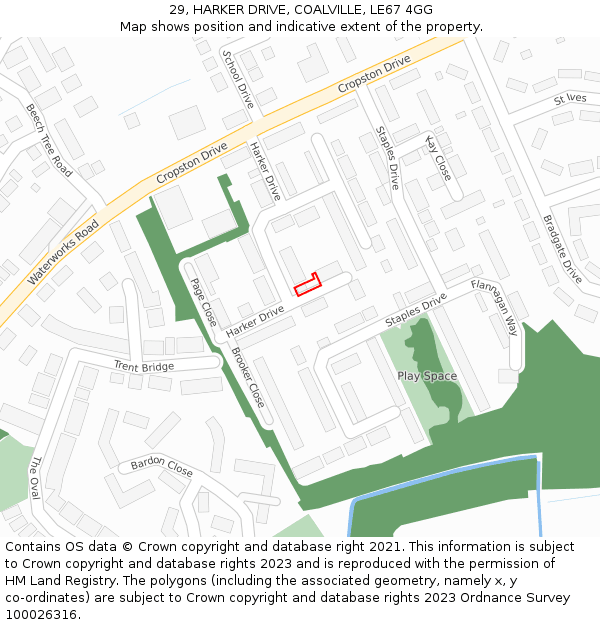 29, HARKER DRIVE, COALVILLE, LE67 4GG: Location map and indicative extent of plot