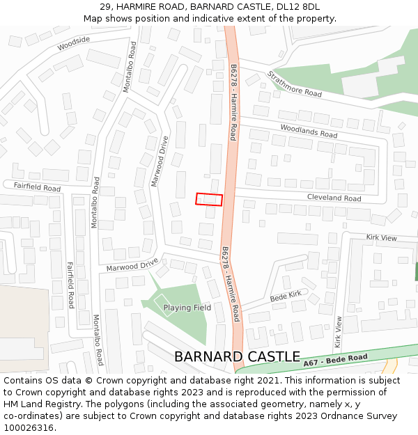 29, HARMIRE ROAD, BARNARD CASTLE, DL12 8DL: Location map and indicative extent of plot