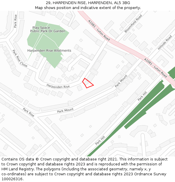 29, HARPENDEN RISE, HARPENDEN, AL5 3BG: Location map and indicative extent of plot