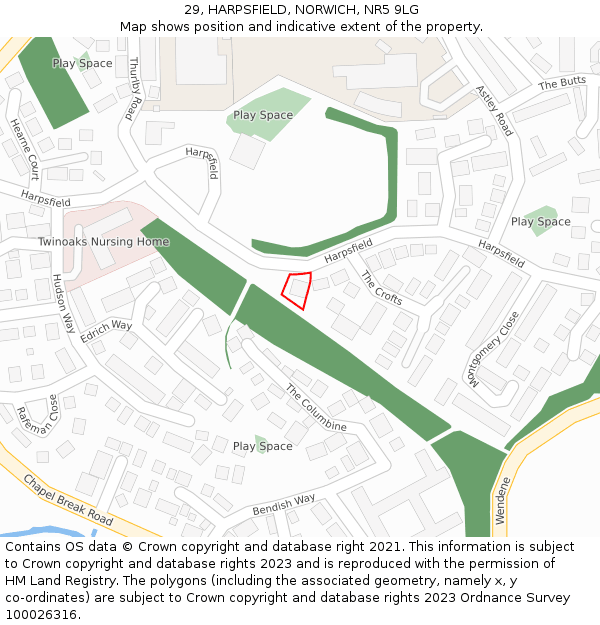 29, HARPSFIELD, NORWICH, NR5 9LG: Location map and indicative extent of plot