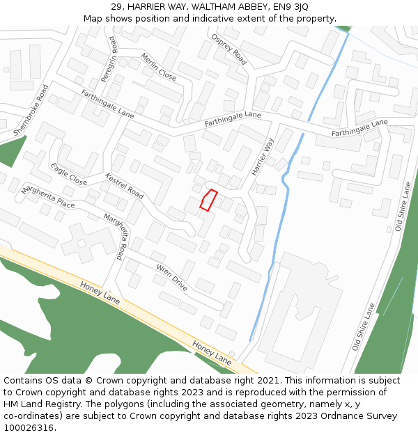 29, HARRIER WAY, WALTHAM ABBEY, EN9 3JQ: Location map and indicative extent of plot