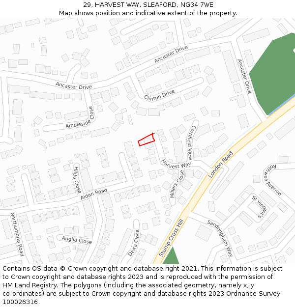 29, HARVEST WAY, SLEAFORD, NG34 7WE: Location map and indicative extent of plot