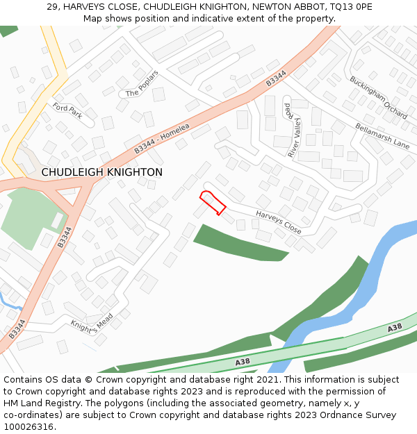 29, HARVEYS CLOSE, CHUDLEIGH KNIGHTON, NEWTON ABBOT, TQ13 0PE: Location map and indicative extent of plot