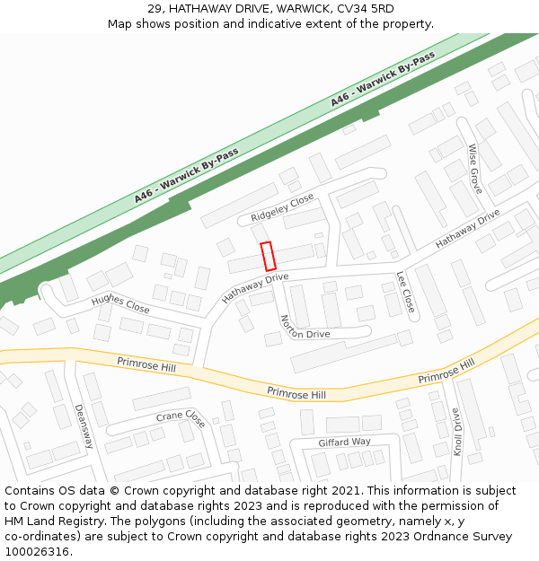 29, HATHAWAY DRIVE, WARWICK, CV34 5RD: Location map and indicative extent of plot