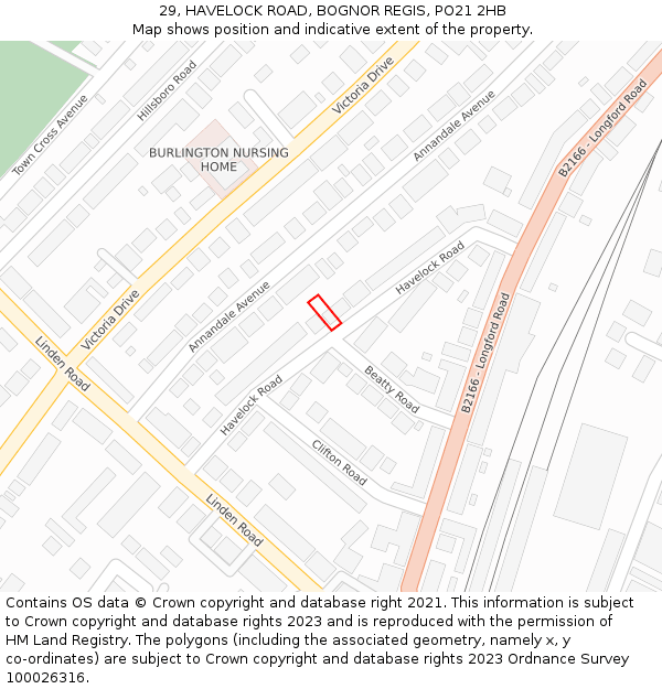 29, HAVELOCK ROAD, BOGNOR REGIS, PO21 2HB: Location map and indicative extent of plot