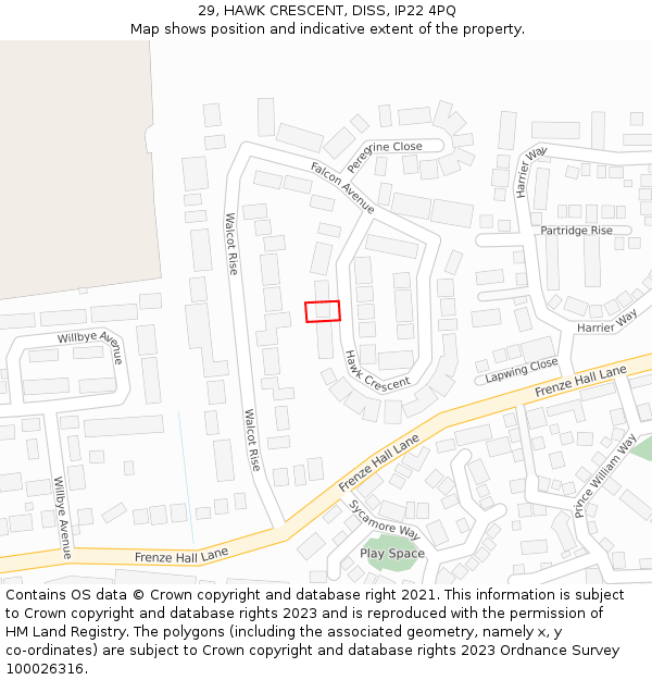 29, HAWK CRESCENT, DISS, IP22 4PQ: Location map and indicative extent of plot