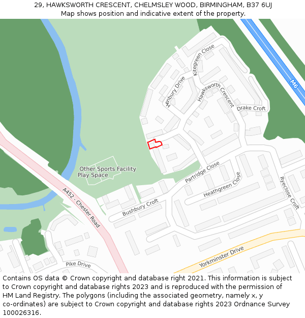 29, HAWKSWORTH CRESCENT, CHELMSLEY WOOD, BIRMINGHAM, B37 6UJ: Location map and indicative extent of plot