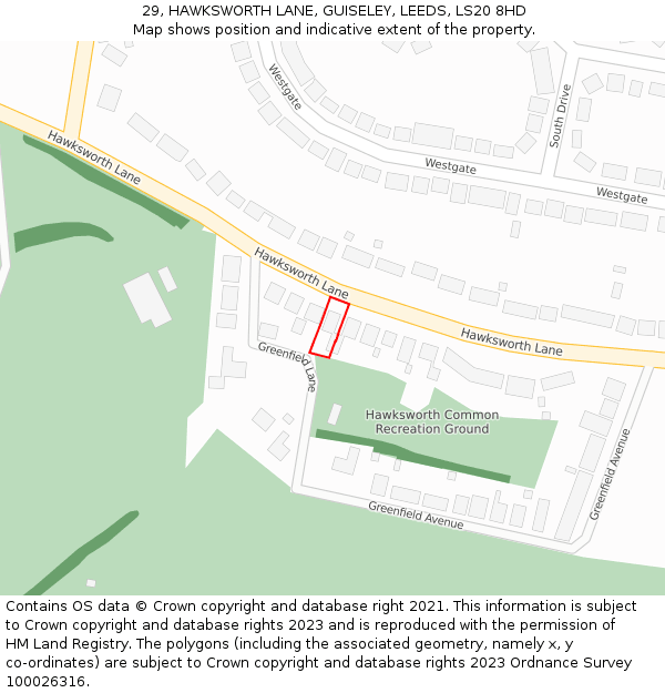 29, HAWKSWORTH LANE, GUISELEY, LEEDS, LS20 8HD: Location map and indicative extent of plot