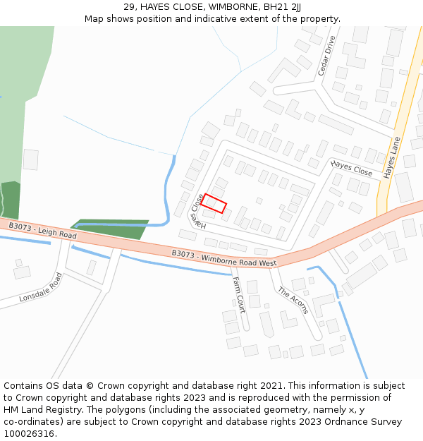 29, HAYES CLOSE, WIMBORNE, BH21 2JJ: Location map and indicative extent of plot