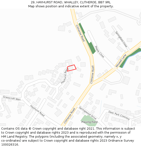 29, HAYHURST ROAD, WHALLEY, CLITHEROE, BB7 9RL: Location map and indicative extent of plot