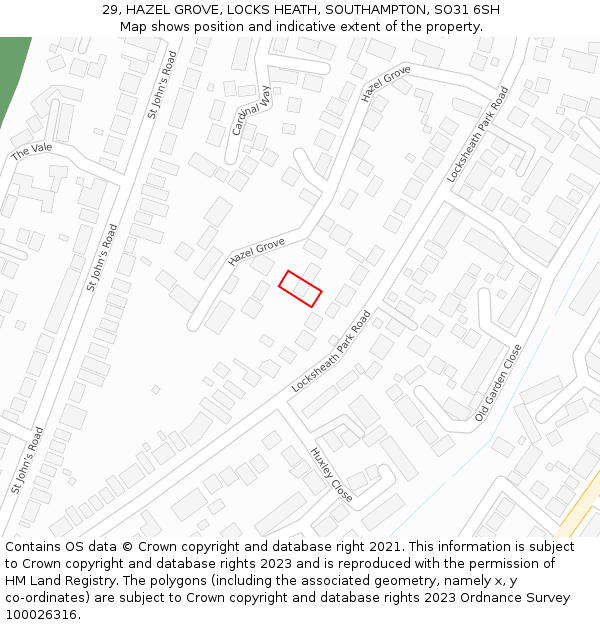 29, HAZEL GROVE, LOCKS HEATH, SOUTHAMPTON, SO31 6SH: Location map and indicative extent of plot