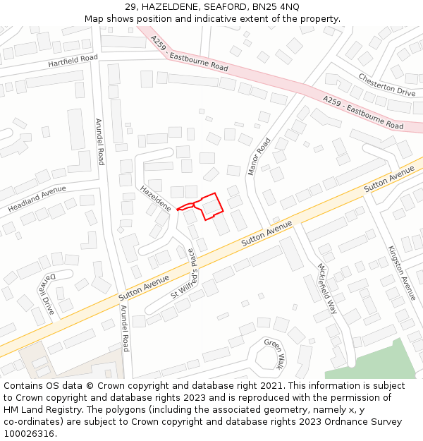 29, HAZELDENE, SEAFORD, BN25 4NQ: Location map and indicative extent of plot