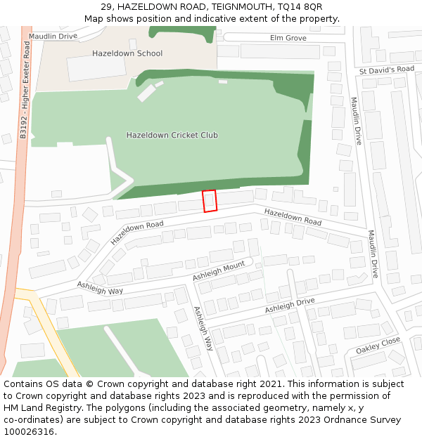 29, HAZELDOWN ROAD, TEIGNMOUTH, TQ14 8QR: Location map and indicative extent of plot