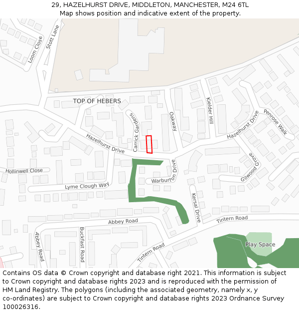 29, HAZELHURST DRIVE, MIDDLETON, MANCHESTER, M24 6TL: Location map and indicative extent of plot