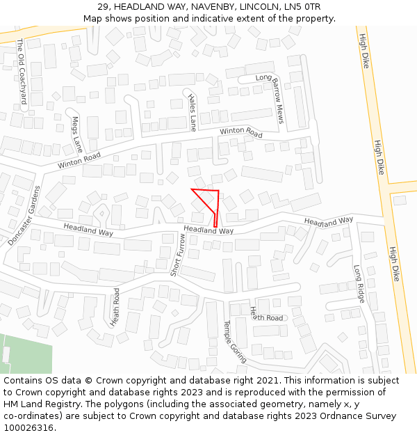 29, HEADLAND WAY, NAVENBY, LINCOLN, LN5 0TR: Location map and indicative extent of plot