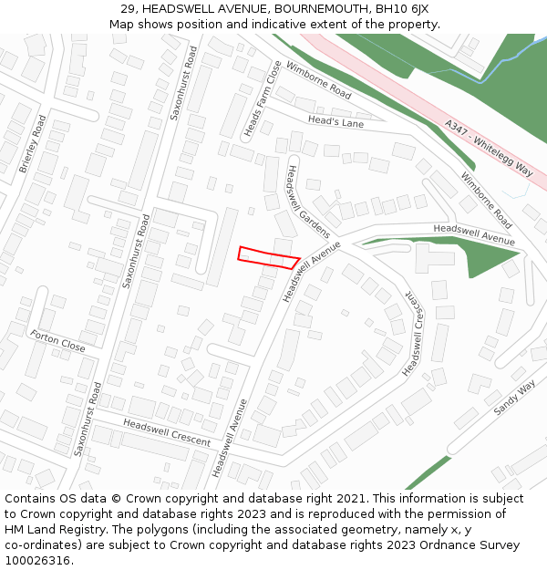 29, HEADSWELL AVENUE, BOURNEMOUTH, BH10 6JX: Location map and indicative extent of plot