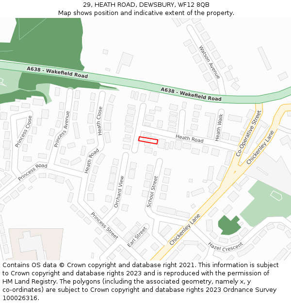 29, HEATH ROAD, DEWSBURY, WF12 8QB: Location map and indicative extent of plot