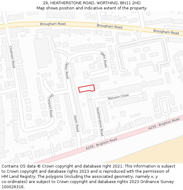 29, HEATHERSTONE ROAD, WORTHING, BN11 2HD: Location map and indicative extent of plot