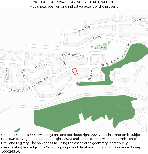 29, HEATHLAND WAY, LLANDARCY, NEATH, SA10 6FT: Location map and indicative extent of plot