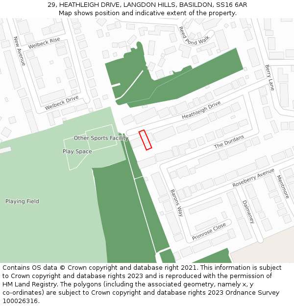 29, HEATHLEIGH DRIVE, LANGDON HILLS, BASILDON, SS16 6AR: Location map and indicative extent of plot