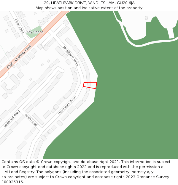 29, HEATHPARK DRIVE, WINDLESHAM, GU20 6JA: Location map and indicative extent of plot