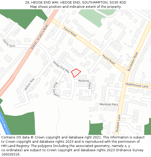 29, HEDGE END WAY, HEDGE END, SOUTHAMPTON, SO30 4DD: Location map and indicative extent of plot