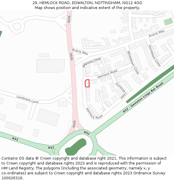 29, HEMLOCK ROAD, EDWALTON, NOTTINGHAM, NG12 4GG: Location map and indicative extent of plot