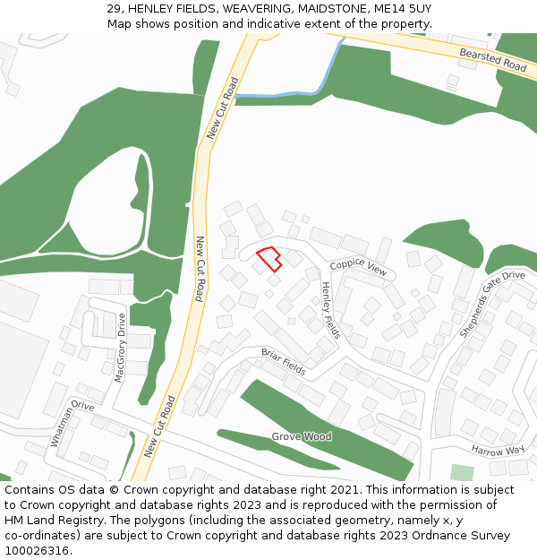 29, HENLEY FIELDS, WEAVERING, MAIDSTONE, ME14 5UY: Location map and indicative extent of plot