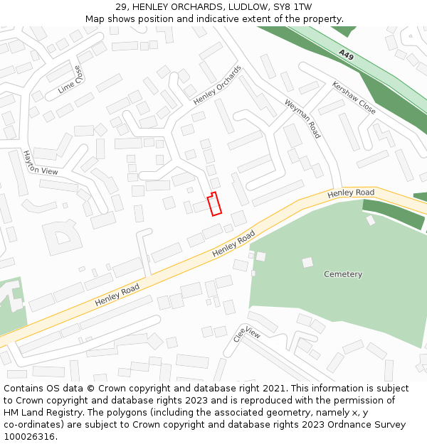 29, HENLEY ORCHARDS, LUDLOW, SY8 1TW: Location map and indicative extent of plot