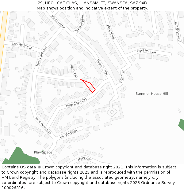 29, HEOL CAE GLAS, LLANSAMLET, SWANSEA, SA7 9XD: Location map and indicative extent of plot