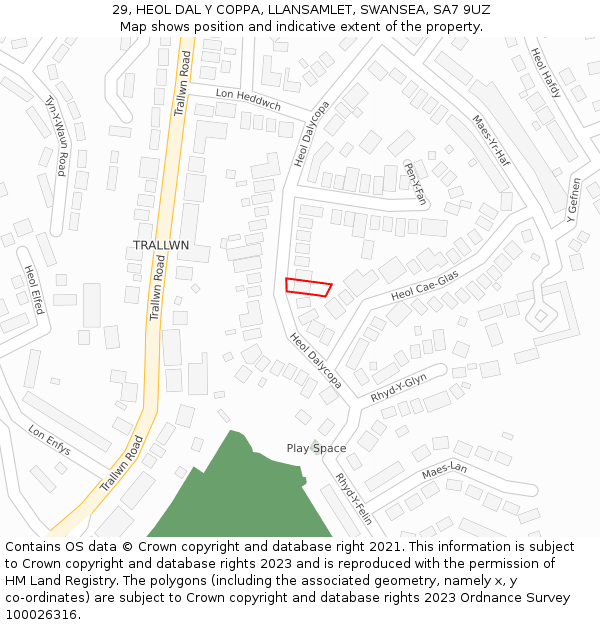 29, HEOL DAL Y COPPA, LLANSAMLET, SWANSEA, SA7 9UZ: Location map and indicative extent of plot