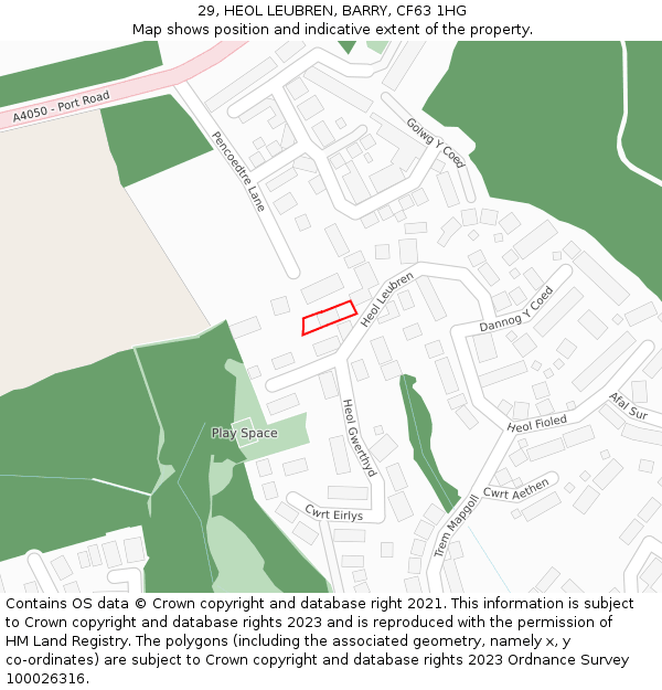 29, HEOL LEUBREN, BARRY, CF63 1HG: Location map and indicative extent of plot