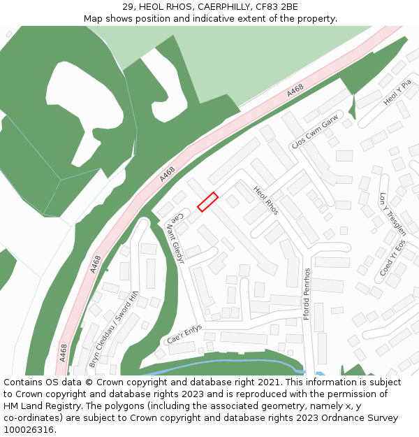 29, HEOL RHOS, CAERPHILLY, CF83 2BE: Location map and indicative extent of plot