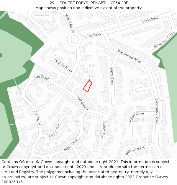 29, HEOL TRE FORYS, PENARTH, CF64 3RE: Location map and indicative extent of plot