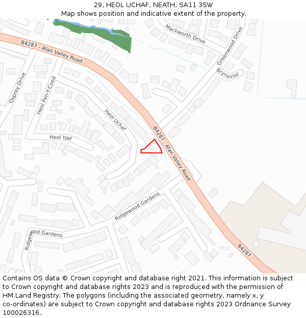 29, HEOL UCHAF, NEATH, SA11 3SW: Location map and indicative extent of plot