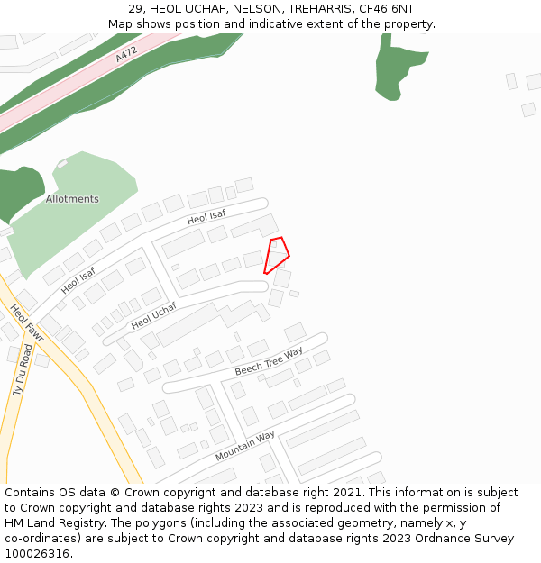 29, HEOL UCHAF, NELSON, TREHARRIS, CF46 6NT: Location map and indicative extent of plot