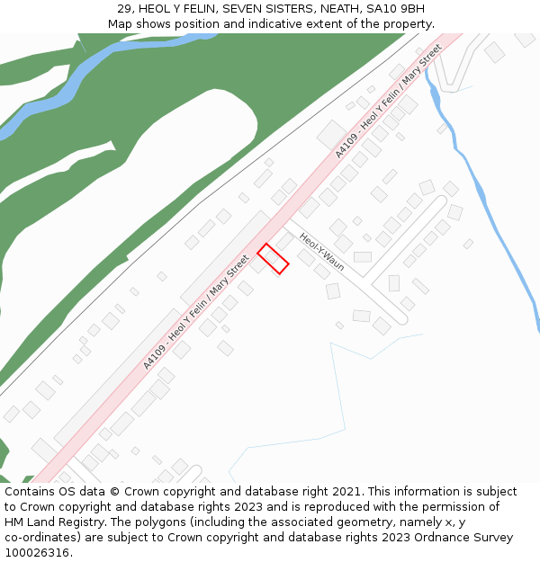 29, HEOL Y FELIN, SEVEN SISTERS, NEATH, SA10 9BH: Location map and indicative extent of plot