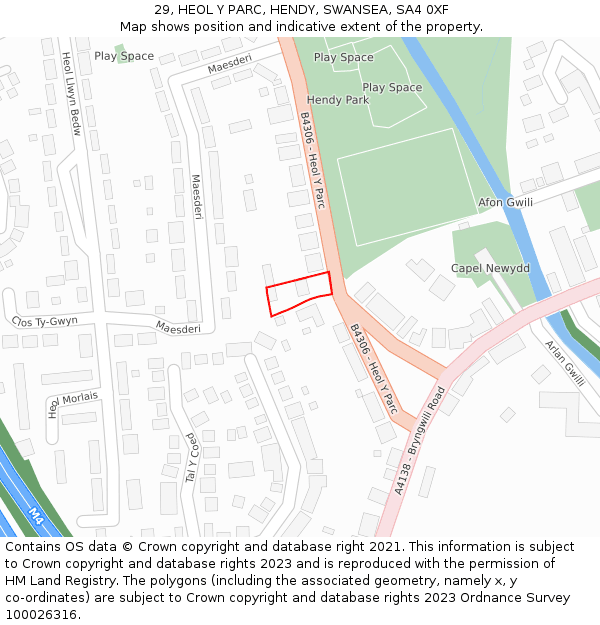 29, HEOL Y PARC, HENDY, SWANSEA, SA4 0XF: Location map and indicative extent of plot