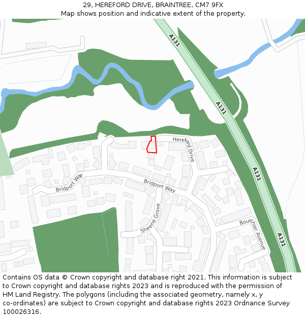 29, HEREFORD DRIVE, BRAINTREE, CM7 9FX: Location map and indicative extent of plot